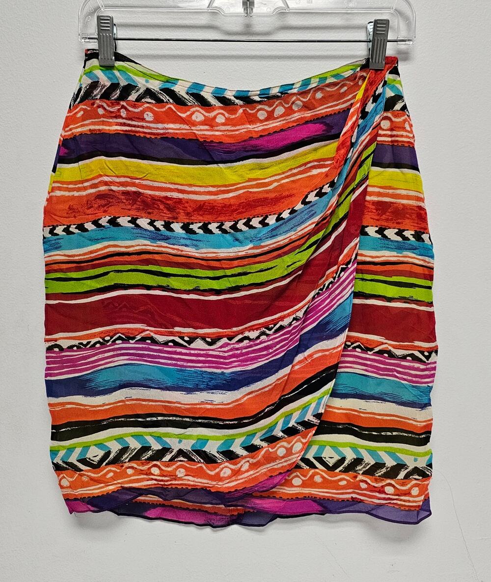 Vintage Emanuel Ungaro Womens Multicolor Silk Mock-Wrap Skirt-Size 8/42/XS